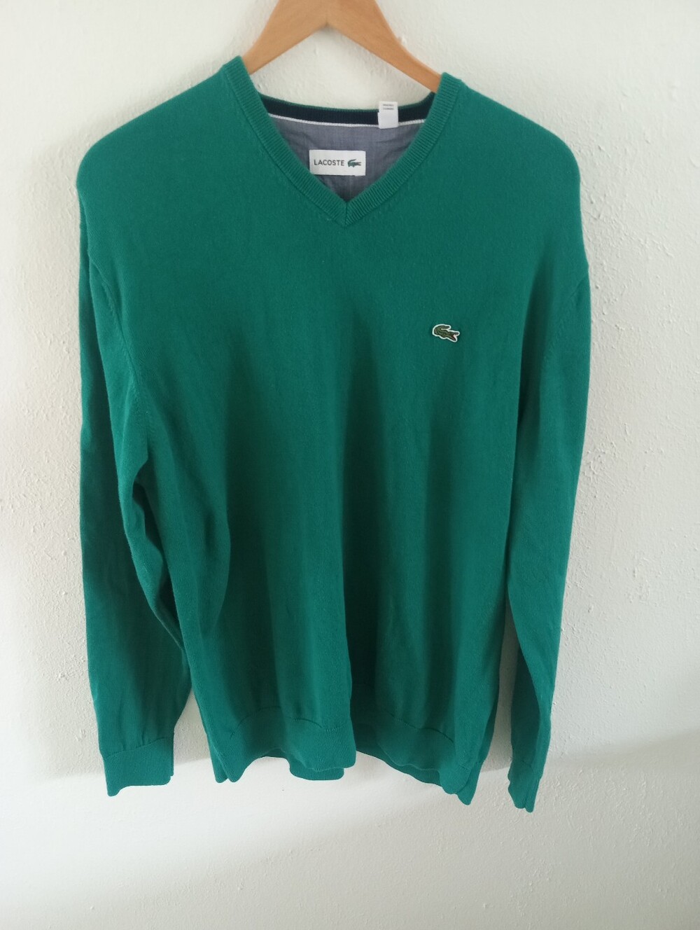 LACOSTE Kelly Green Cotton V-Neck Sweater | 7 XXL - Picture 6 of 8